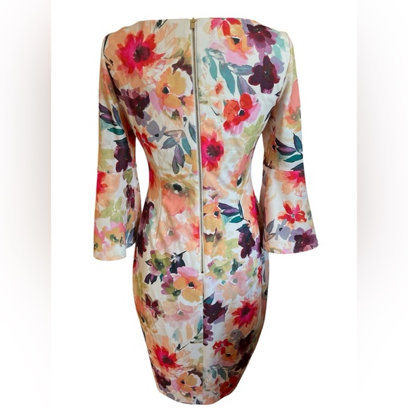 Calvin Klein floral print sheath dress with bell sleeves Size 8 - Picture 5 of 16